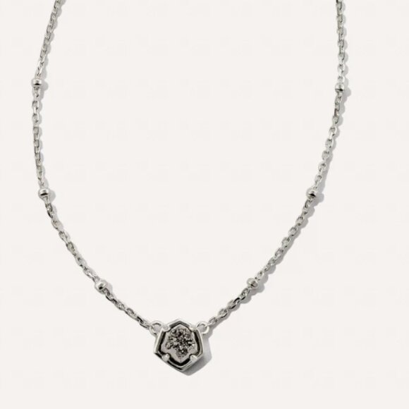 Kendra Scott Vanessa Sterling Silver Pendant Necklace in Platinum Drusy NWT - Picture 1 of 8